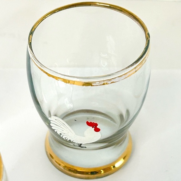 VintageEnamelled Rooster Cordial Shot Glasses Gold Banding Barware Set of Six - Picture 8 of 11